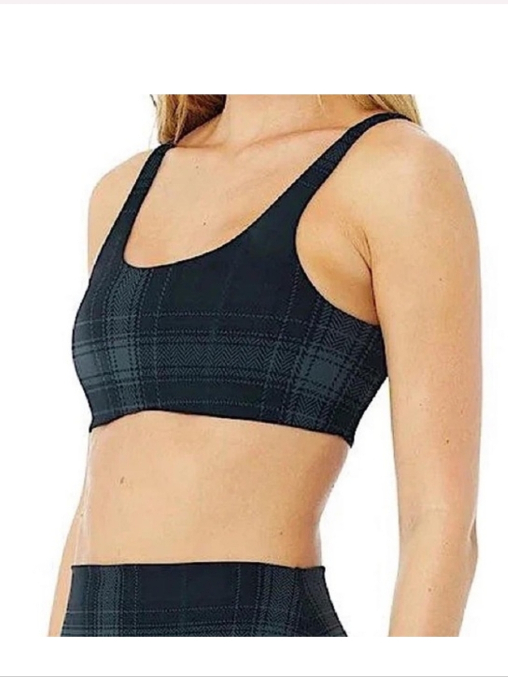 Alo Yoga Vapor Legacy Plaid Sports Unpadded Bra in Black & Gray Plaid Size L